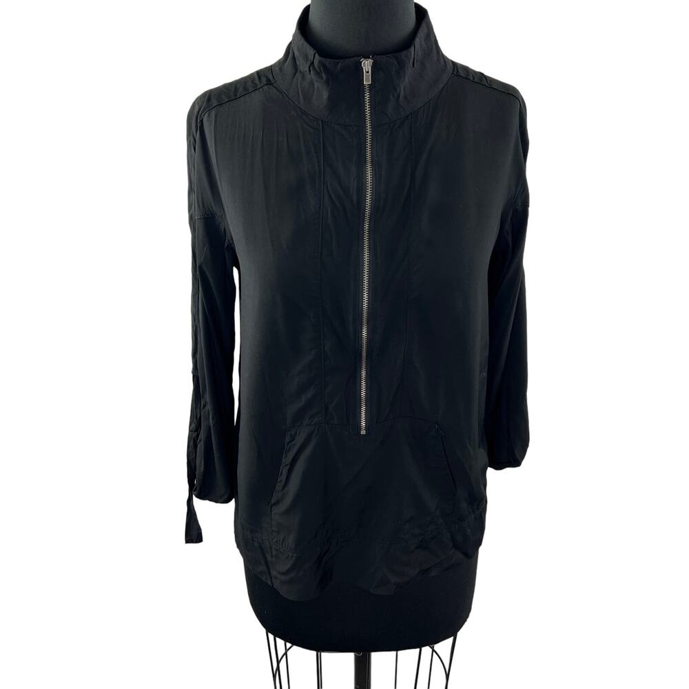 GENERRA Jacket Black Mock Neck Stretch Kangaroo Pocket Half Zip Size Small S